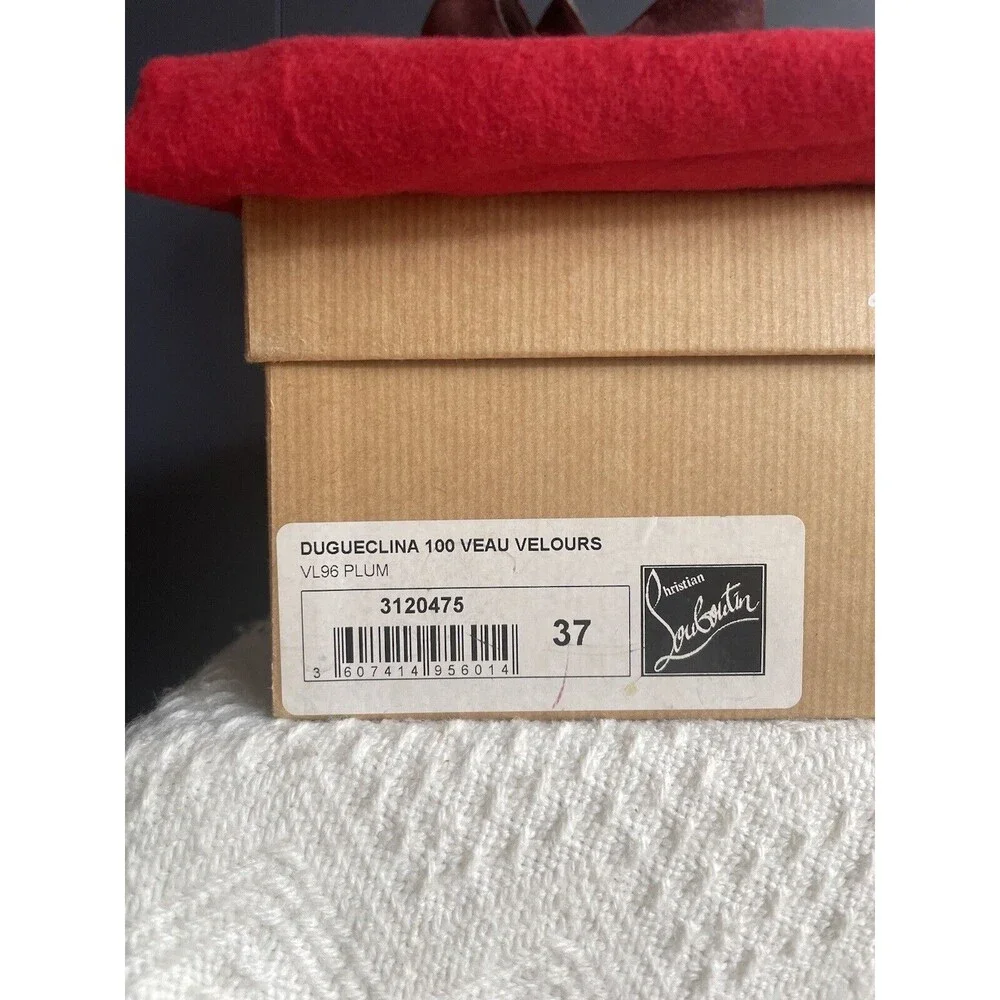 Christian Louboutin Duegueclina 100 Veau Velours Booties, Plum, Size 37, EUC